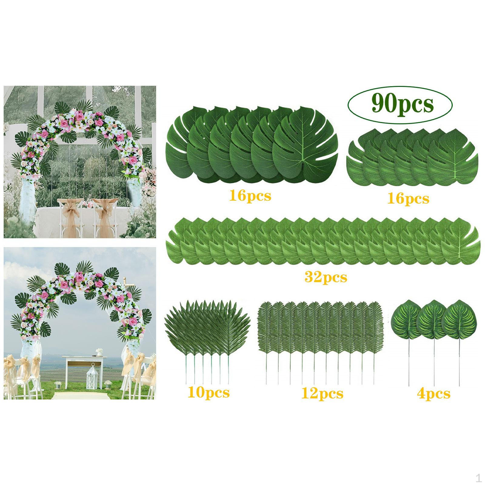 90x Tropical Leaves with 6 Kinds Artificial for Beach Anniversary