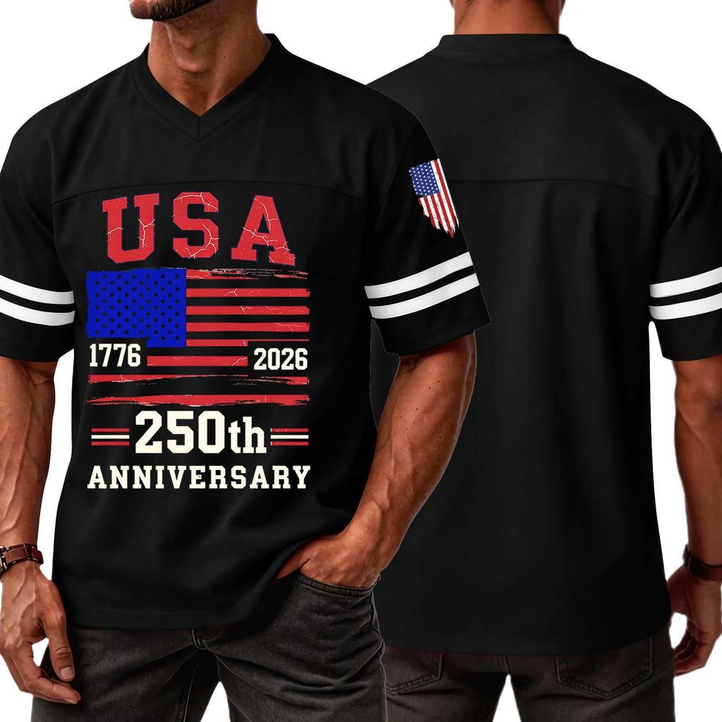 Herren V-Ausschnitt Sportliches Trikot Kurzarmhemd Lässige Passform 250. Jubiläum Grafikdruck USA 1776 2026 Sportliches T-Shirt Top