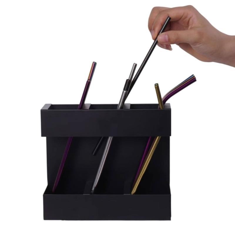 Multifunctional Storage Rack For Straws Cutlery 3 Section Cabinet Organizers With Drainage Design Kitchen Accessory