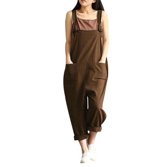 Einfarbige Damen-Overalls für Frühling und Sommer, lässig, lockere Trägerhose
