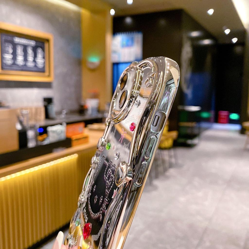 Three Dimensional Wave IPhone14 15PRO Electroplated Flash Diamond Star KT Cat Soft Shell Apple XR 11 13 Mobile Phone Case