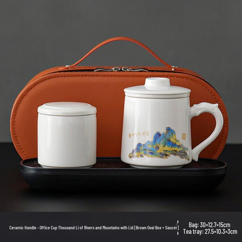 Jade White Porcelain Tea Cup with Water Separator - Large Capacity, Personal Use, High-End Office Mug for Tea Brewing