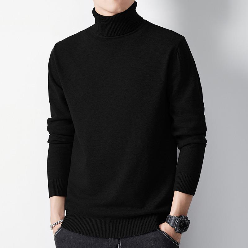 Men's Plus Velvet Thick Knitwear: Wear-Resistant High-End Wool Sweater with Fold-Over Neck.
