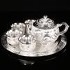 Dragon and Phoenix Silver Tea Set, Foot Silver Wine Set, 1 Plate, 1 Pot, 4 Cups Gift Box Set, Teapot Gift.