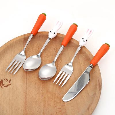 Cute Carrot Rabbit Handle Baby Feeding Spoon Cutlery Kids Stainless Steel Spoon Fork Kids Utensils 1pc Portable Lunch Tableware