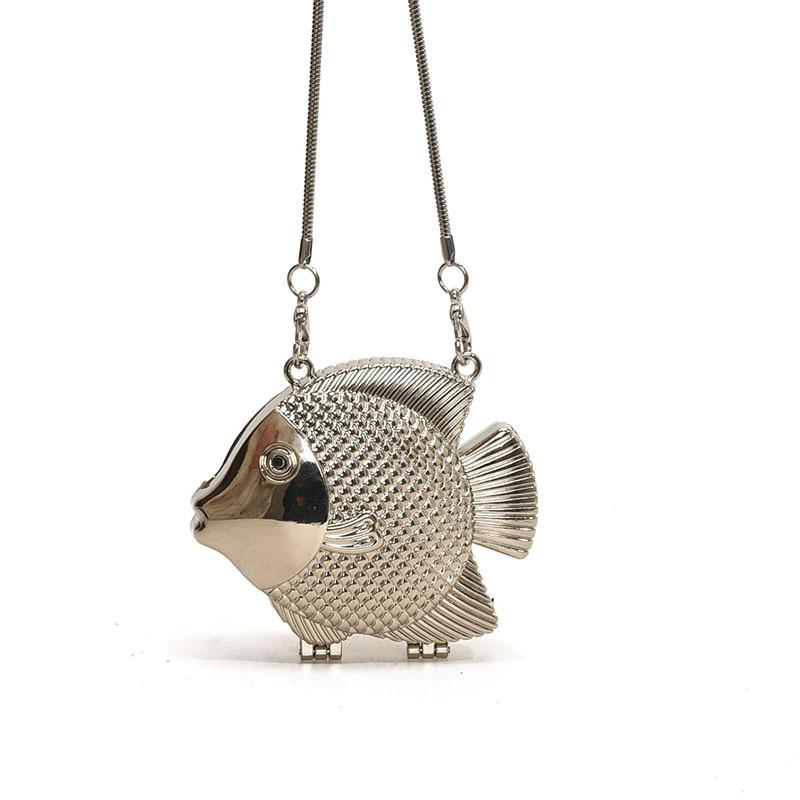

Mini metal messenger bag women s new fashion small fish shape mouth red envelope cute versatile chain bag срібний