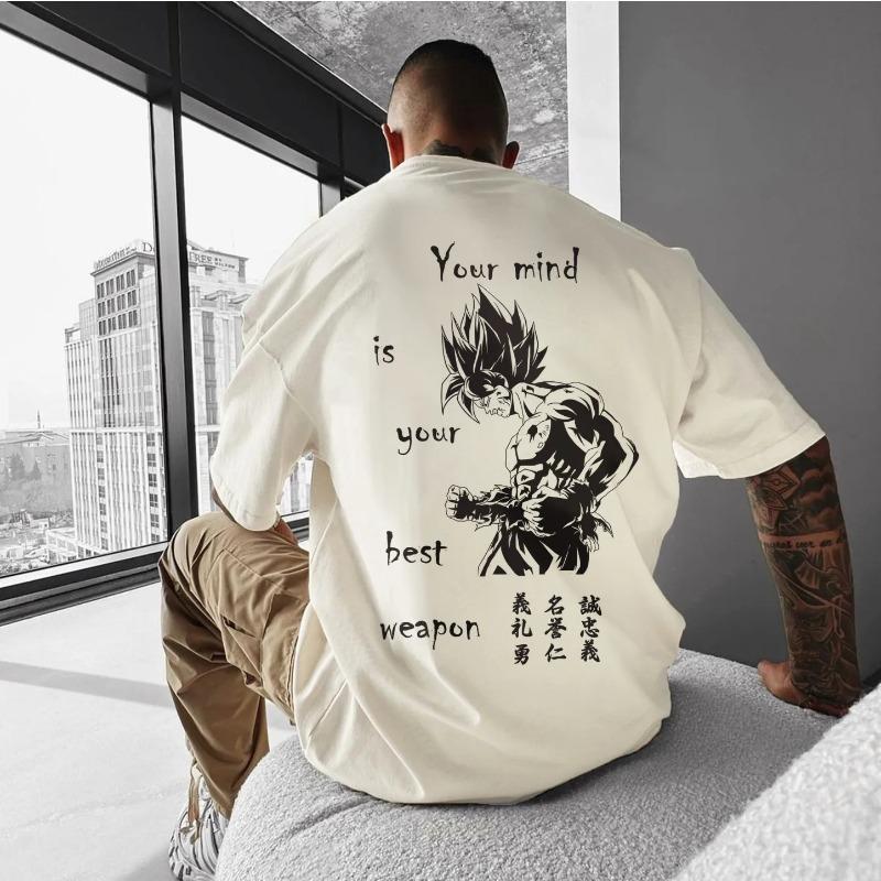 

Oversized Dragon Ball Z Goku T-Shirt Men Your Mind Is Your Best Weapon Anime Graphic Tee Streetwear Casual Loose Fit Top S разноцветный