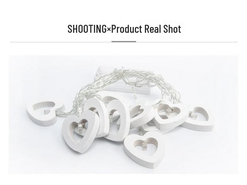 Korean-Style LED Wooden Heart String Lights for Indoor Holiday Decor (10 Battery-Powered Colored Lights)