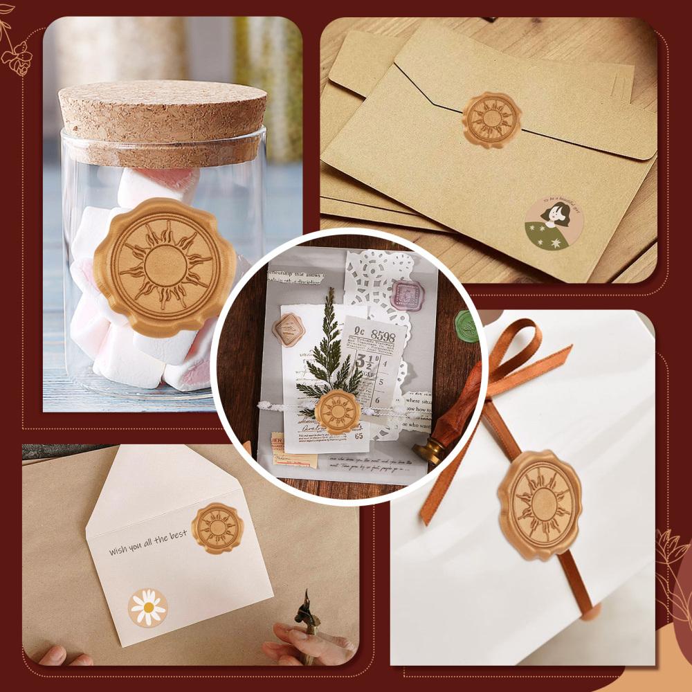 60Pcs Adhesive Wax Seal Stickers Envelope Seal Decoration for Craft Scrapbook DIY Gift Sun Pattern 30mm
