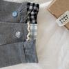 Autumn Gray Gray Double Needle Stack Socks Women'S Medium Stripe Solid Color Lace Double Screw Mouth Simple And Versatile