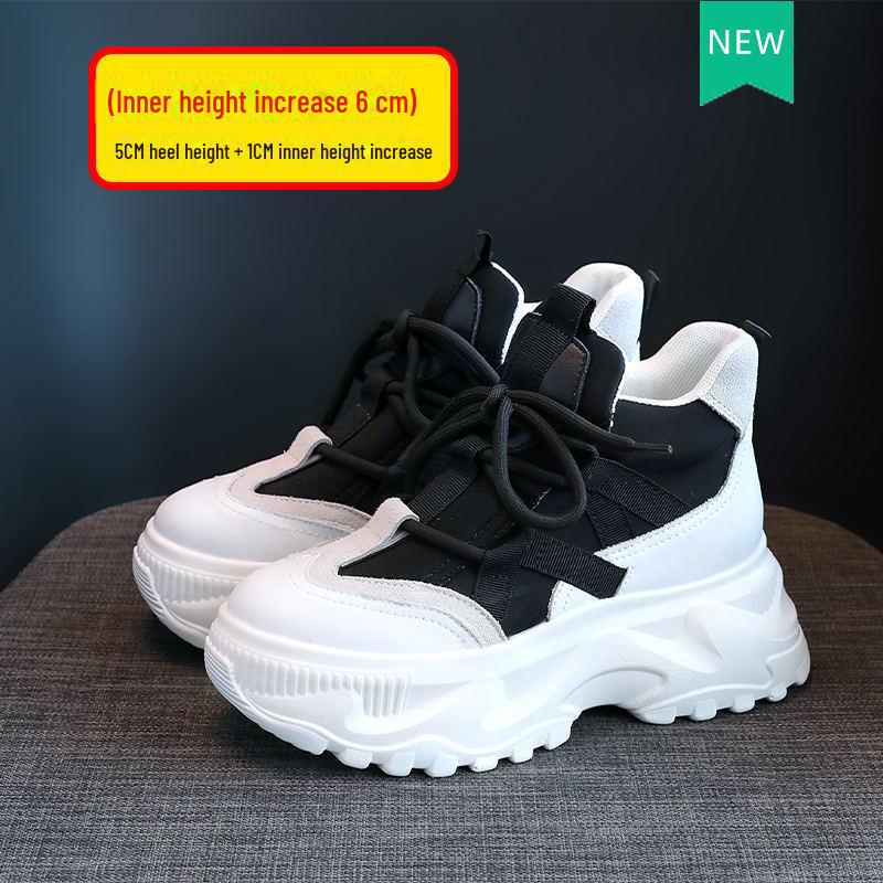 Women's Thick-Soled High-Top Dad Shoes: New 2022 Autumn/Winter White Platform Cowhide Korean-Style Casual Sneakers