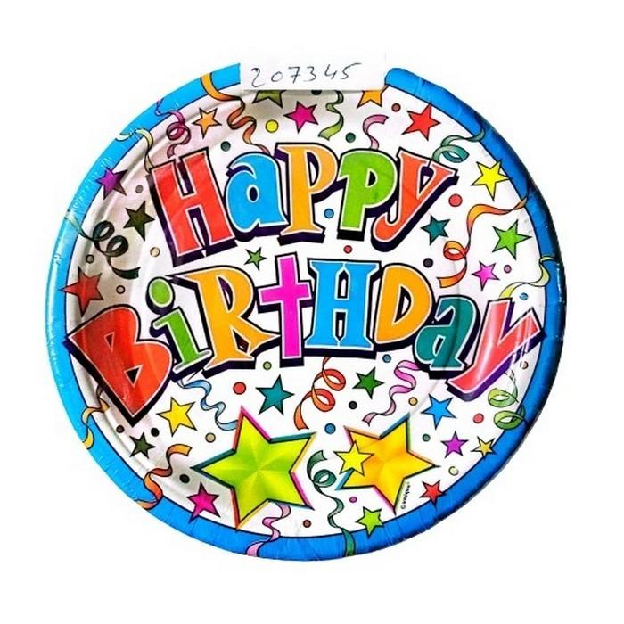 Unique Party Stars Happy Birthday Disposable Plates (Pack of 8)