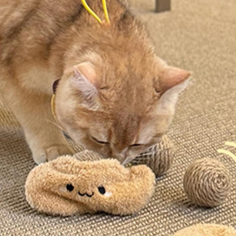 Cat Ball Interactive Toy Pet Squeaky Chewing Ball Wear-resistant Cat Scratcher Ball Cute Sisal Ball Bite-Resistant Sound Toy Set