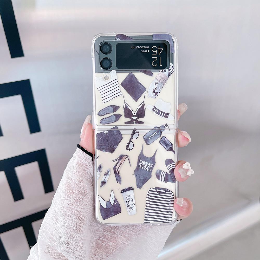 For Samsung Galaxy Z Flip 4 3 Flip4 Flip3 Case Trend Fashion Label Pattern Painted Transparent Shockproof Folding Hard Back Case