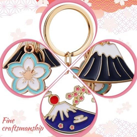 FOMIYES 5-piece Wind Mount Fuji Cherry Blossom Keychain Key Decoration Accessory Car Backpack
