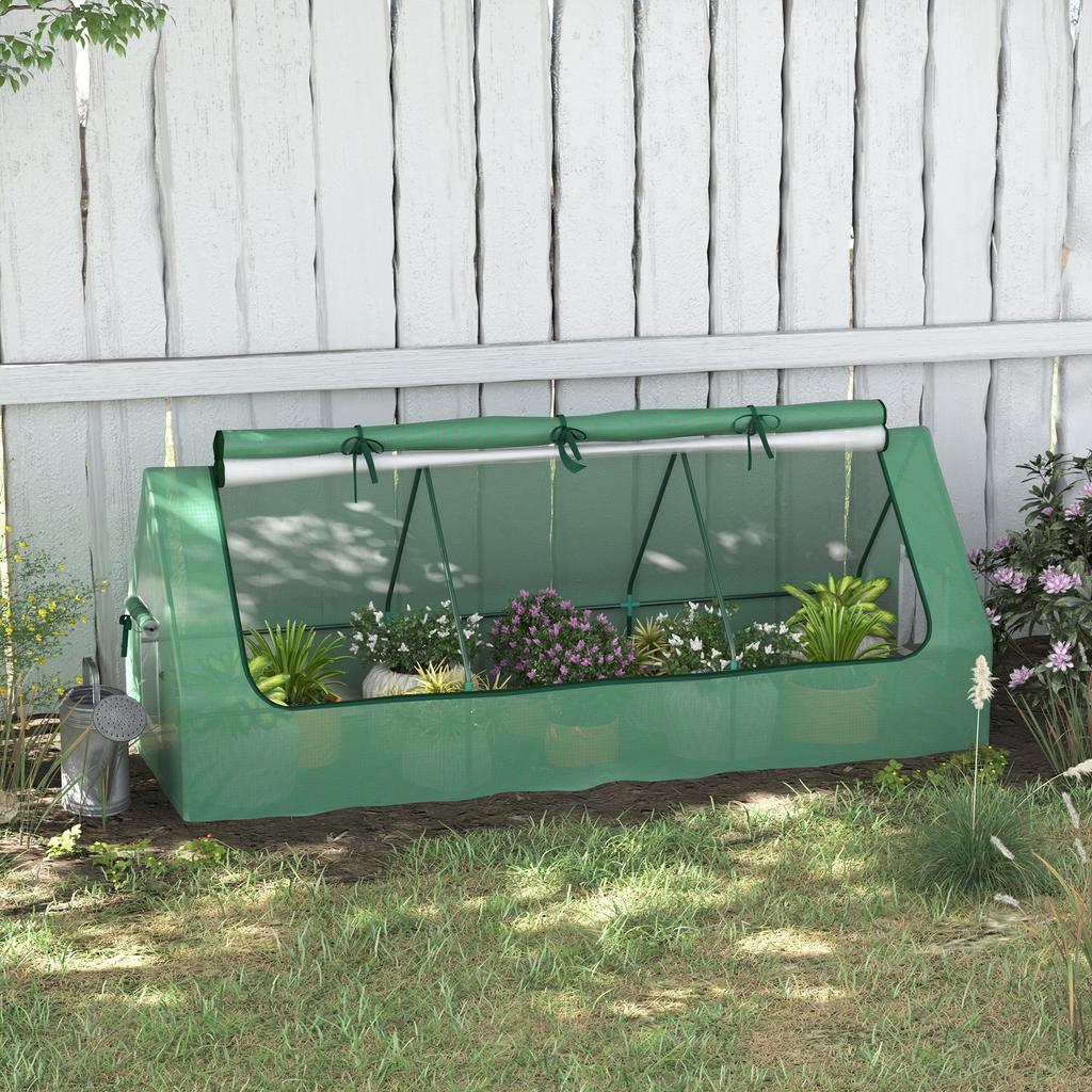Portable Small Polytunnel, Mini Greenhouse with Mesh Windows for Indoor and Outdoor, 240x90x90cm, Green