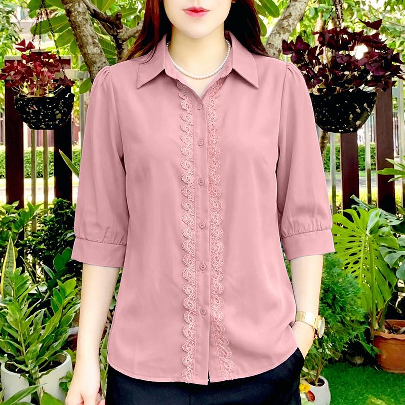 ZANZEA Women Casual Turn Down Collar Loose 3/4 Sleeve Blouse