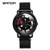 Sanda Men's Creative Wheel Quartz Watch - Trendy Rotating Waterproof Wristwatch