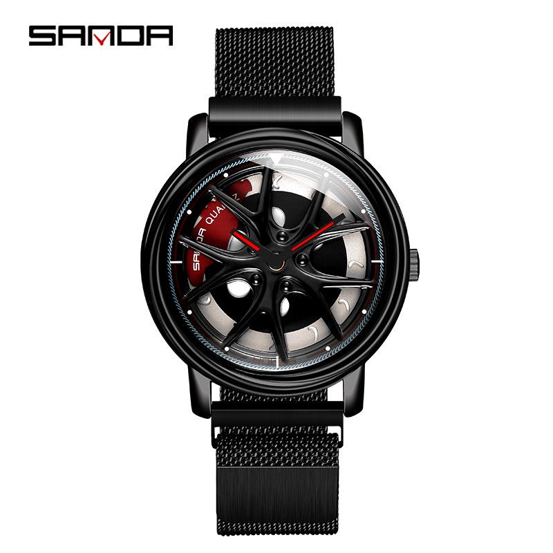 Sanda Men's Creative Wheel Quartz Watch - Trendy Rotating Waterproof Wristwatch