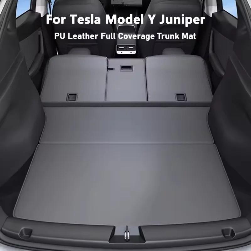 Full coverage Trunk Mat for Tesla Model Y Juniper 2025 2026 PU Leather Car Seat Backrest Anti - Kick Protective Pad Cargo Liner