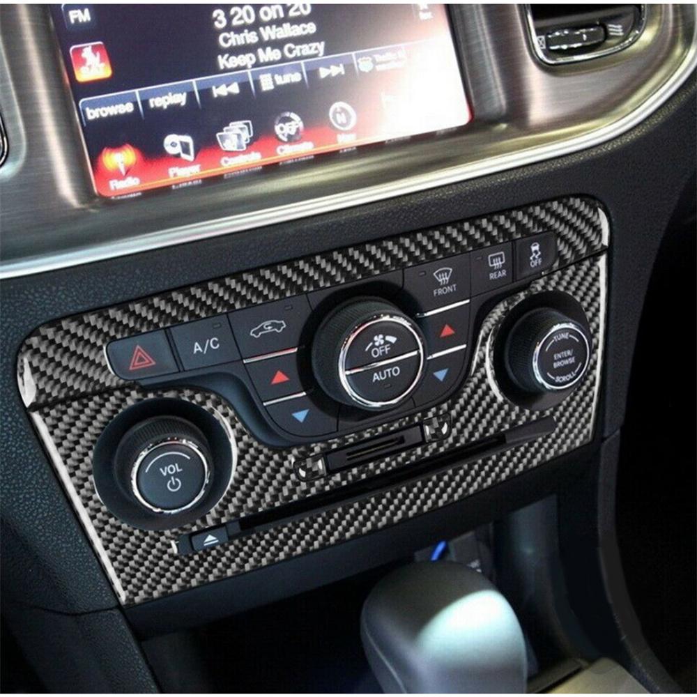 Black Carbon Fiber Center Console AC CD Panel Cover For Dodge Charger 2011-14