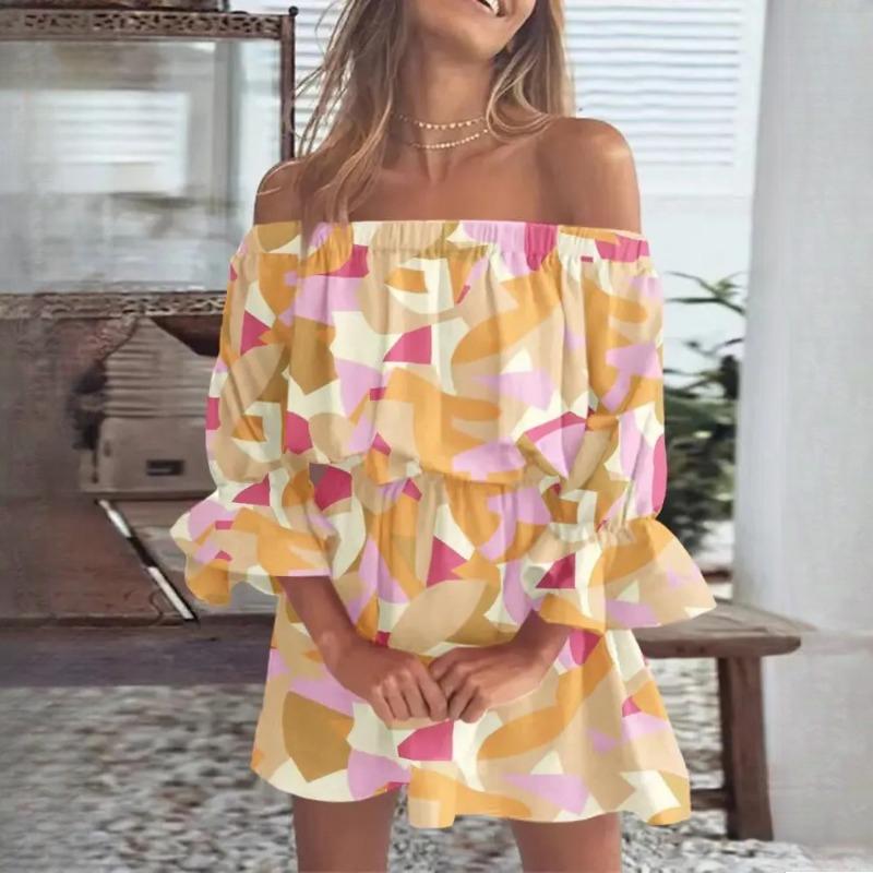 QICED Women's Sexy Fashion One Shoulder Printed Dresses
