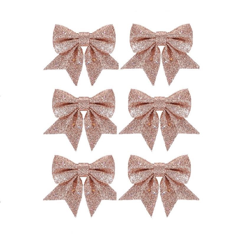 6PCS  Sparkle Bow Ornaments for Christmas Tree, DIY Gift Box Decoration, Xmas New Year Party Garland Home Decor Bows Decorations