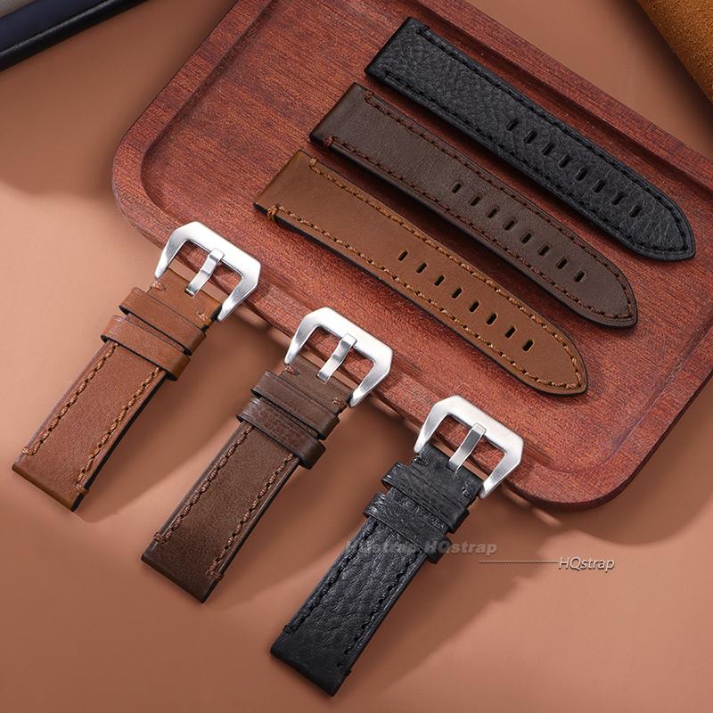 Vintage Oil Wax Leather Watch Band 20mm 22mm 24mm for Smartwatch Wristband Handmade Stitching Cowhide Strap for Panerai Belt