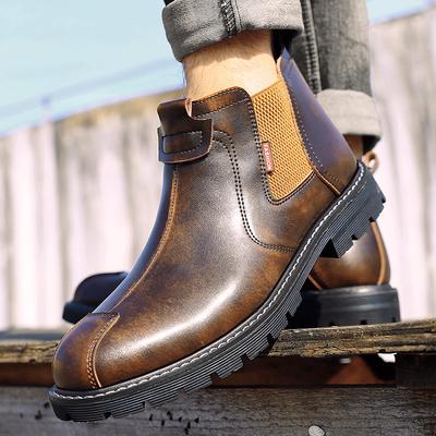 Fashion Men's Leather Shoes  Boots Leather Men's British Casual Big Head Round Toe Set Feet Thick Bottom High-top Single Shoes