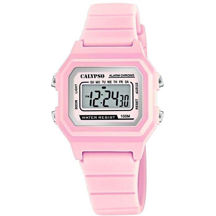 Montre enfant digitale - CALYPSO - Rose pastel - Boîtier rectangulaire - Sportive - Quartz