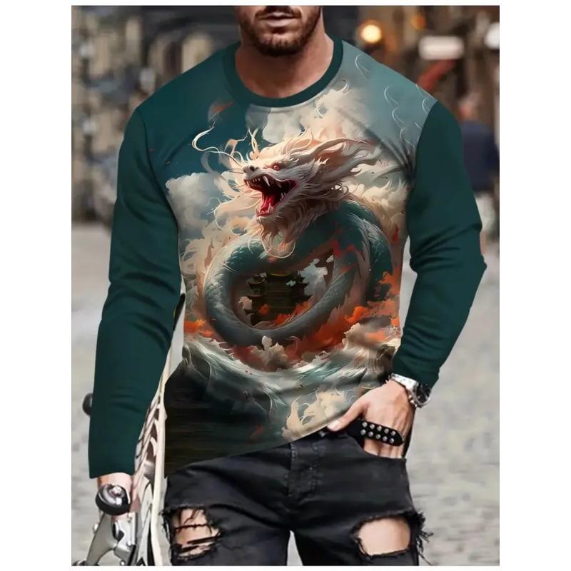 Herren 3D-Druck Crew-Neck Langarm-T-Shirt