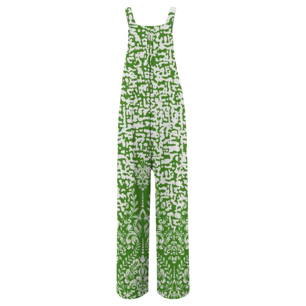 Women's Fashion Casual Loose With Pockets Sleeveless Printed Jumpsuit