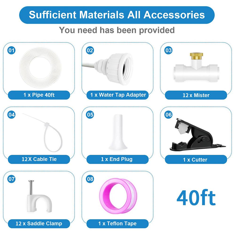 Outdoor Misting System for Cooling, Misters for Outside, Mist hose + a Brass Adapter(3/4"),Umbrella, Canopy, Backyard, White