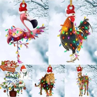 Neue Weihnachtsdekorationen Acryl Anhänger Hahn Hirsch Flamingo Löwe Anhänger Festival Dekorationen Weihnachten
