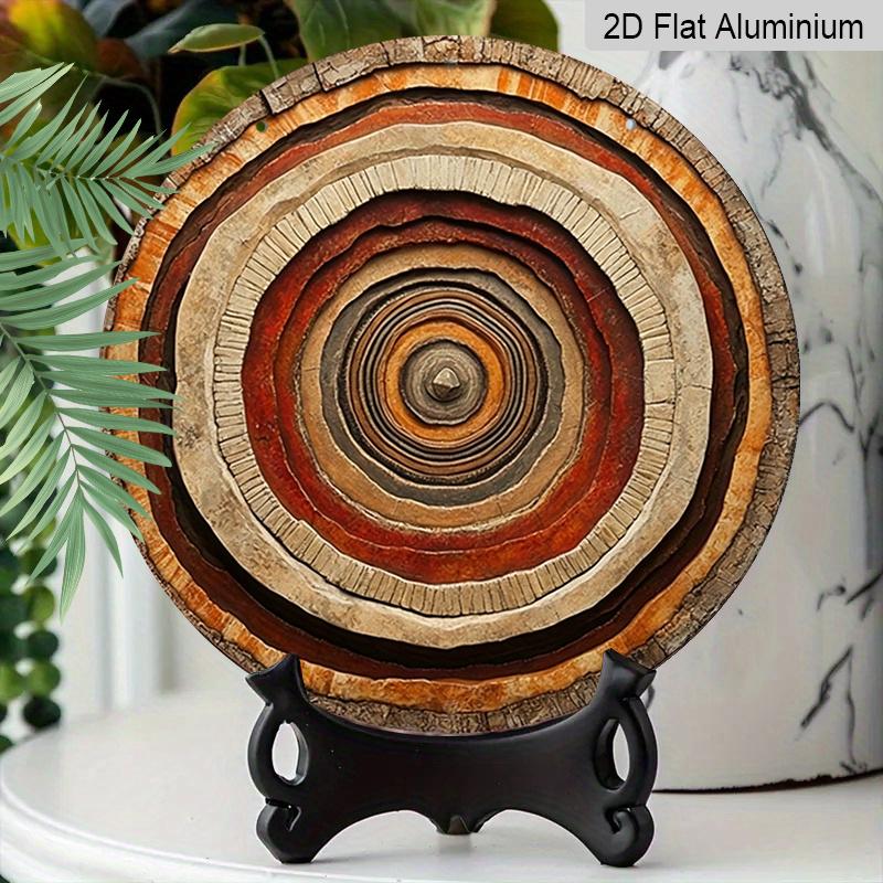 2D Flat, 1pc Round Aluminum Sign In 2D Style, Showcasing Circular Wooden Ring Artwork, Perfect for Cabin, Farmhouse, Living Room, Patio, Garden