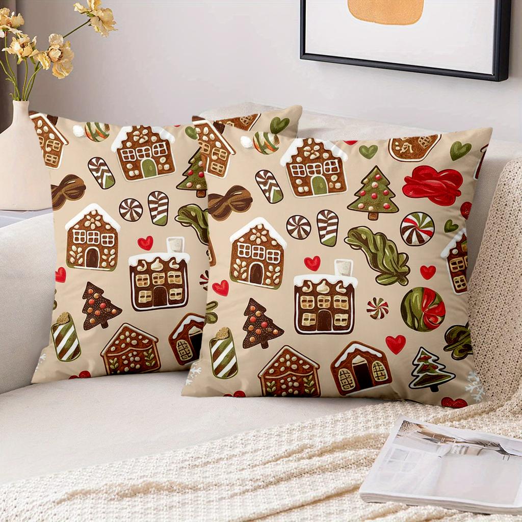 1 Pieces Christmas Gingerbread Pillow With Candy Patterns Polyester pillowcase, sofa decorative cushion cov Headboard Pillow