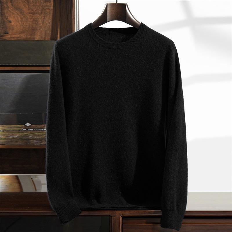 Men's Thick Warm Cashmere Sweater - Solid Color Round Neck Loose Fit