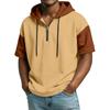 Men's Casual Hooded Zipper Neck Sweatshirt Short Sleeve Top