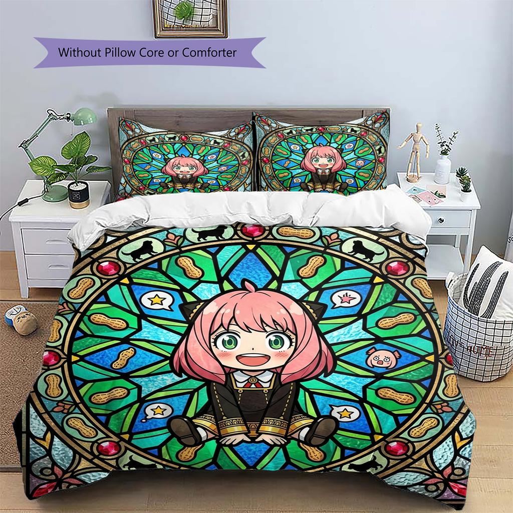 Anya Forger Patterned Pillowcase & Duvet Cover Set Bedroom Decor Anime Bedding Ideal Gift Choice for Anime Fans.-TING