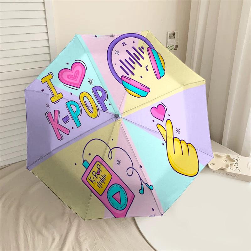 

1PC K-pop I love K-pop Automatic Open/Close Umbrella with Windproof, 8-Rib Sturdy Canopy, Durable Ribs, Fashionable Design, Outdoor Accessory, Fun Pri