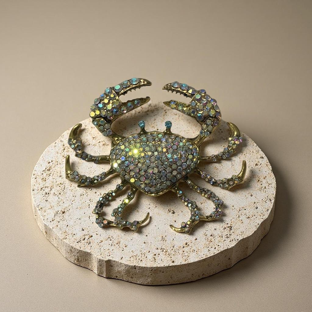 European & American Creative Rhinestone Crab Brooch - Women's Exaggerated Alloy Animal Pin Corsage Accessories, New Design.