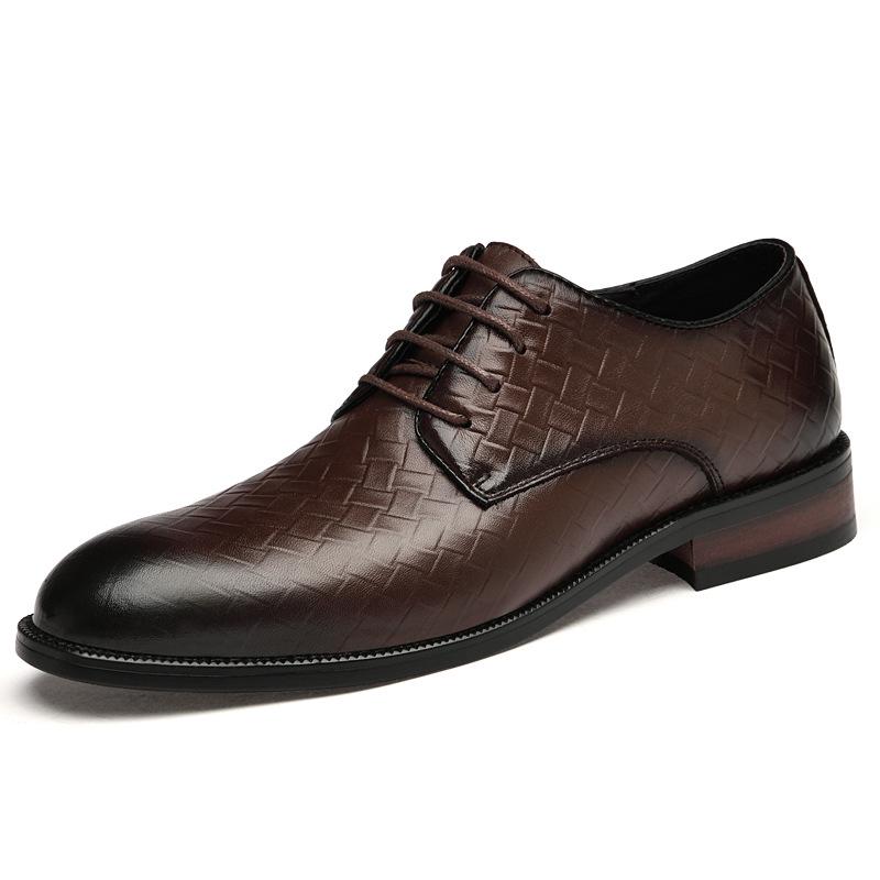 Men s Large Size Formal Embossed Leather Shoes - Burnished Genuine Cowhide Casual Footwear 37