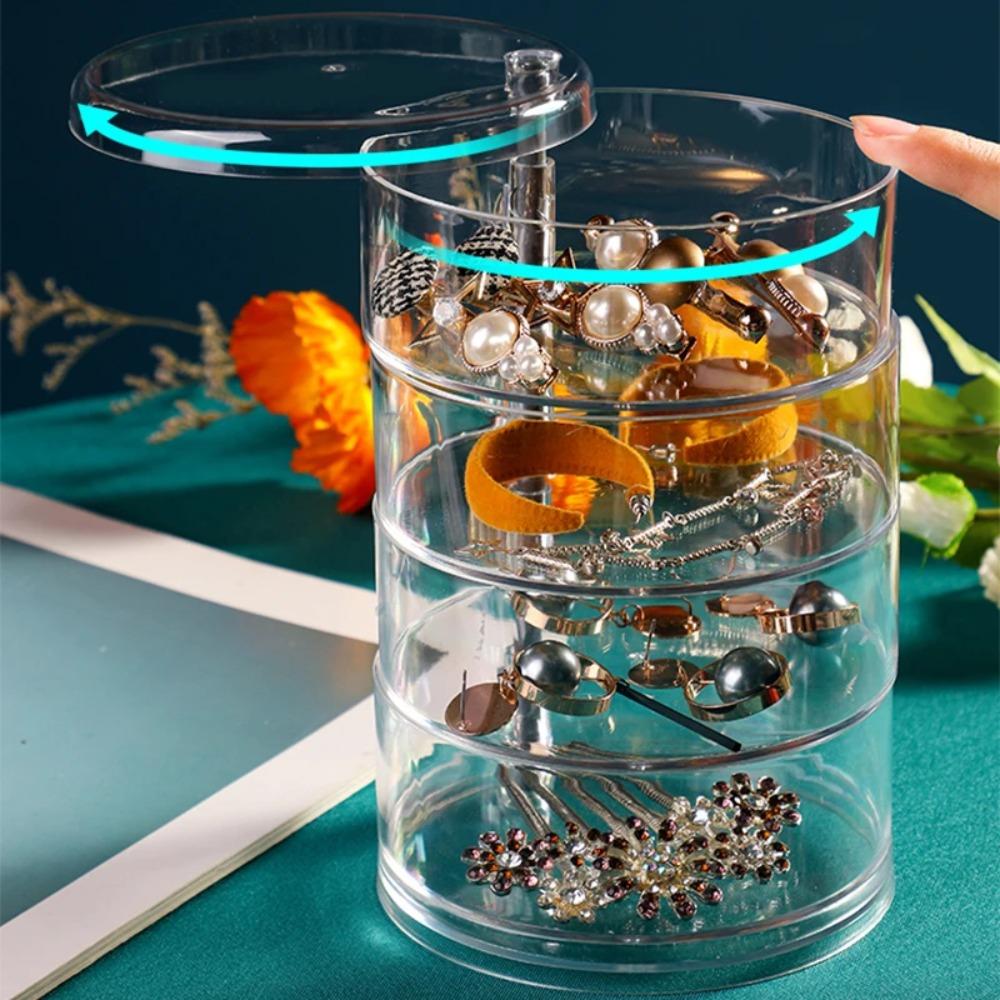 Rotating Jewelry Box Display Stand Organizer Earrings Necklace Ring Storage Box Cotton Pad Makeup Cotton Swabs Organizer