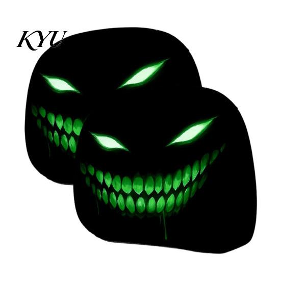 Universal Fit Headrest Covers 2Pcs Spooky Car Covers, Cartoon Evil Face Auto Seat Funny Accessories Protectors, Elastic Protectors for Cars