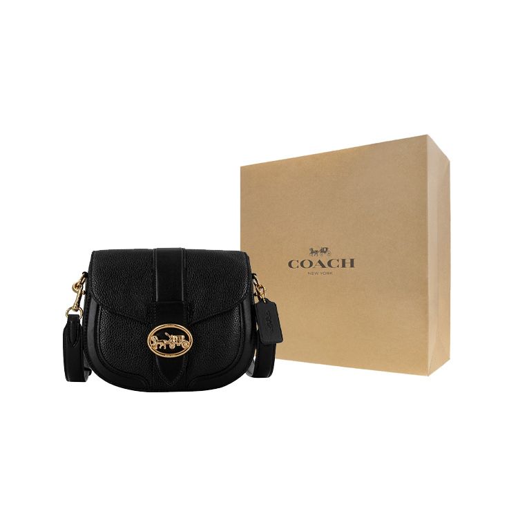 Coach Georgie 21 Carriage Buckle Detachable Shoulder Strap Leather Wine God Bag Underarm Saddle Bag Crossbody Small Women Bags Black C3241-IMBLK