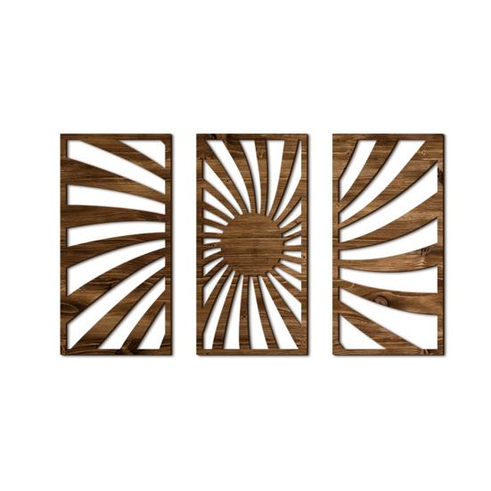 3 Pcs Boho Wood Wall Art Decor Minimalist Plants Geometric Hollow-out Hanging Ornament Abstract Wall Sculptures for Home Living Room Bedroom Kitchen