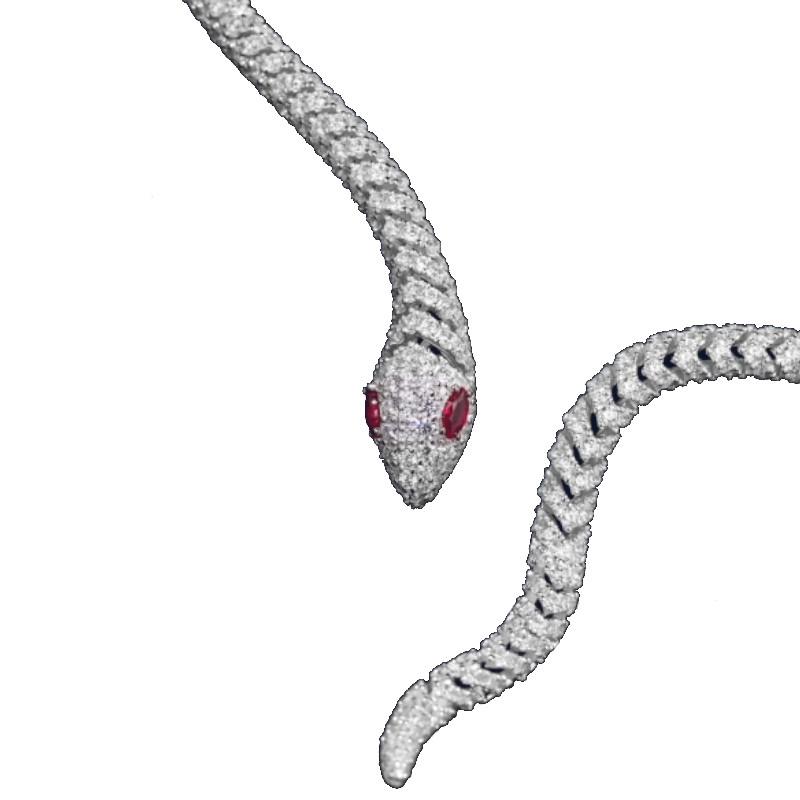 APM Monaco Snake Image Design, Synthetic Cubic Zirconia Necklace, Same Style for Men and Women, Couple Model, Silver White AC7692XKR