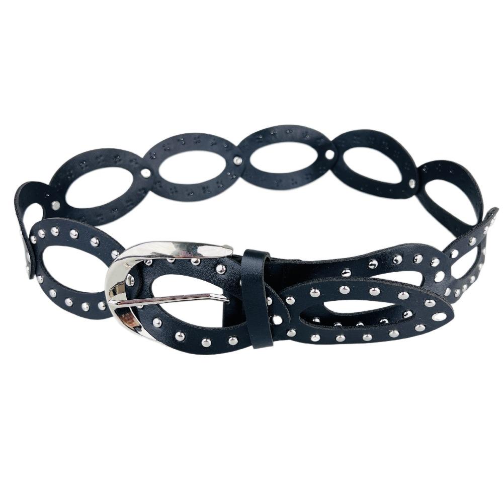 Elliptic Geometry PU Leather Waistbands Hollow Out Rivet Waist Belt  Dress Decoration