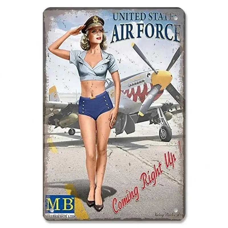 Vintage Metal Sexy Girl Pin Up Girls Plaque Tin Signs Cola Beer Airplane Metal Poster Retro for Bar Pub Club Home Wall Art Decor