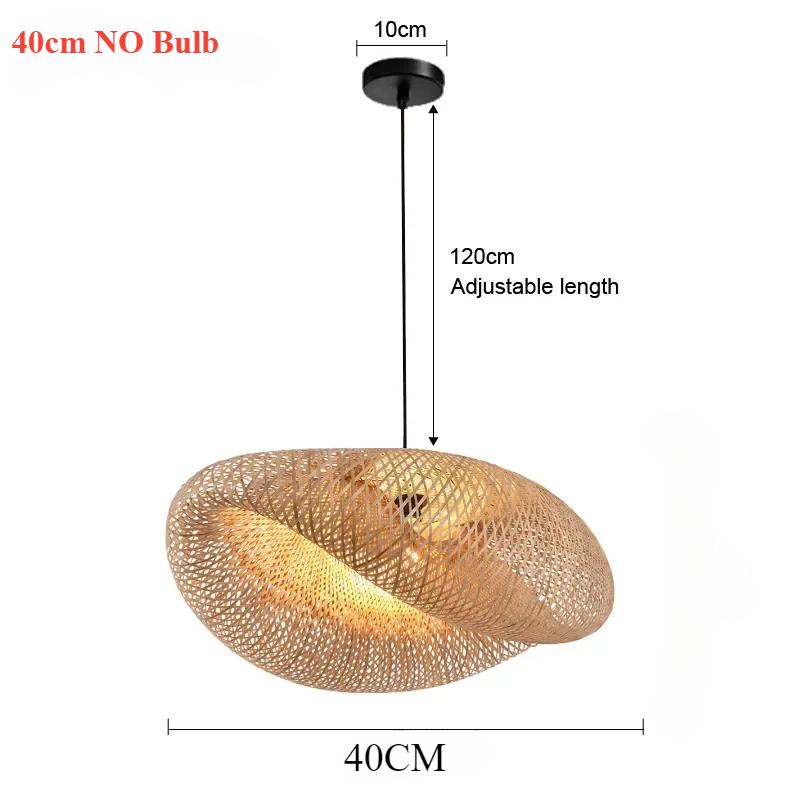 40cm Chinese Handmade Bamboo Suspension Lamp Wicker Rattan Wave Shade Pendant Lamps for Restaurant Aisle Tea Room House Indoor